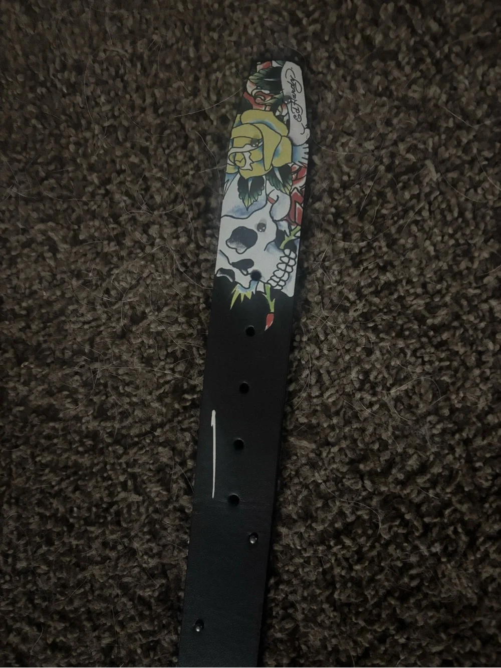 Ed Hardy Skull & Roses Graphic Belt Black Y2K Streetwear